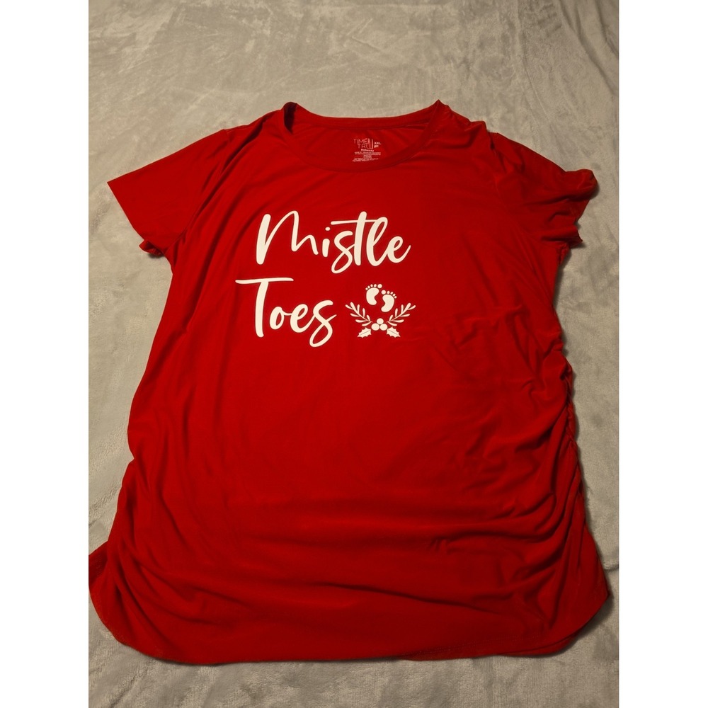Womens Time And Tru Red Maternity Christmas T-Shirt Size XXL Mistle Toes